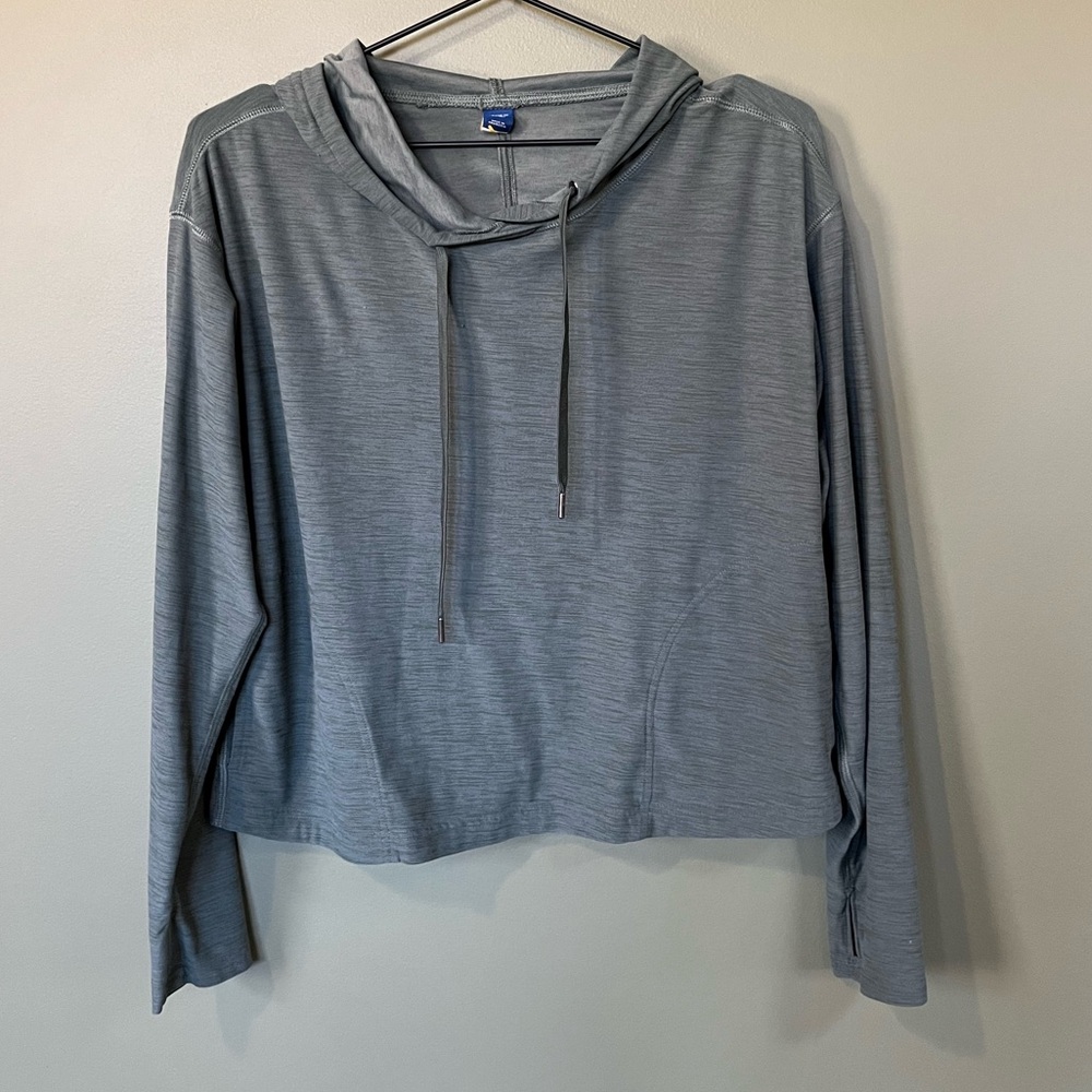 Gray Hooded Long Sleeve Top